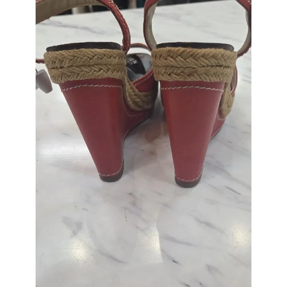 Christian Louboutin Red Leather Espadrille Wedge Sandals